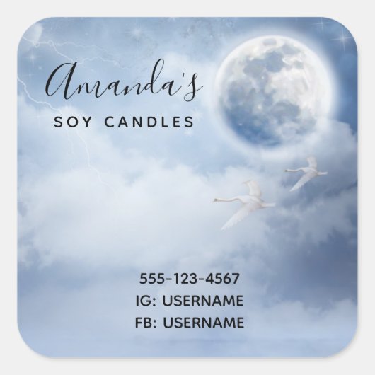 Magische Blauwe Hemel met Flying Swans Business Vierkante Sticker (Voorkant)