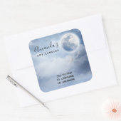 Magische Blauwe Hemel met Flying Swans Business Vierkante Sticker (Envelop)