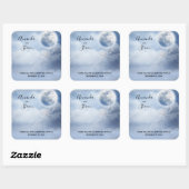 Magische blauwe hemel met vliegende zwanenbruiloft vierkante sticker (Vel)