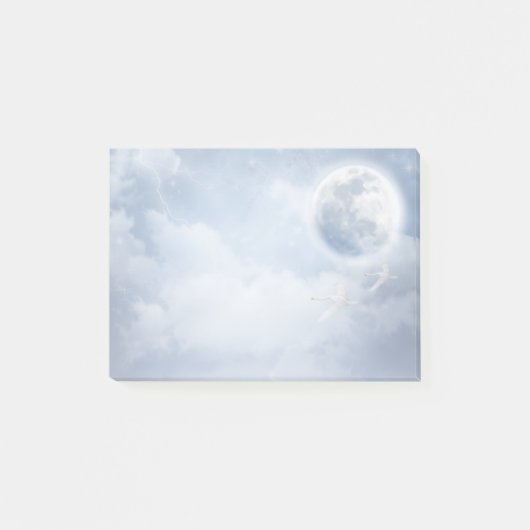 Magische blauwe hemel met vliegende zwemmen post-it® notes (Voorkant)