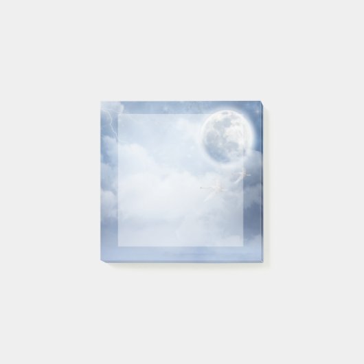 Magische blauwe hemel met vliegende zwemmen post-it® notes (Voorkant)