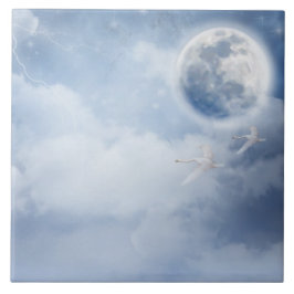 Magische blauwe hemel met vliegende zwemmen tegeltje