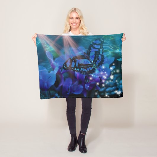 Magische blauwe vlinder fleece deken (In situ)