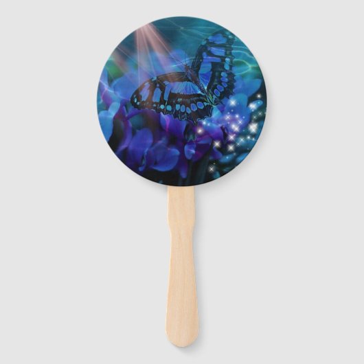 Magische blauwe vlinder handwaaier (Voorkant)