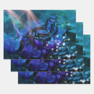 Magische blauwe vlinder inpakpapier vel