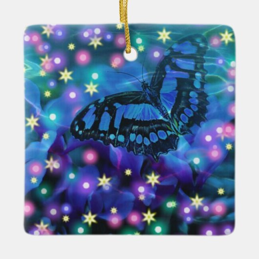 Magische blauwe vlinder keramisch ornament (Voorkant)