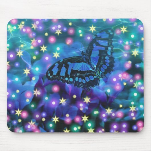 Magische blauwe vlinder muismat (Voorkant)