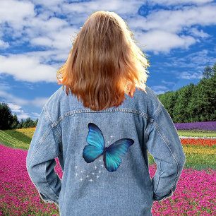 Magische Blauwe Vlinder & Sterren Denim Jas Jacket