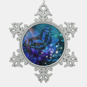 Magische Blauwe Vlinder Tin Sneeuwvlok Ornament