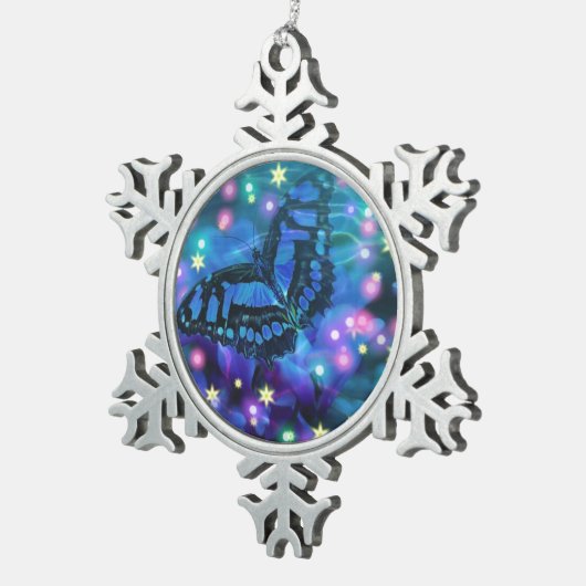 Magische blauwe vlinder tin sneeuwvlok ornament (Rechts)