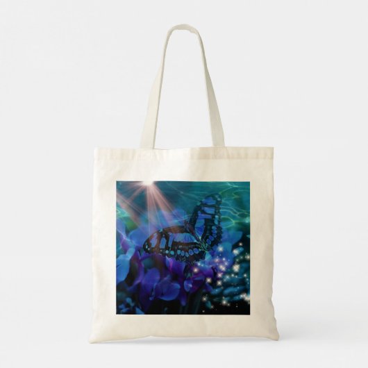 Magische blauwe vlinder tote bag (Achterkant)