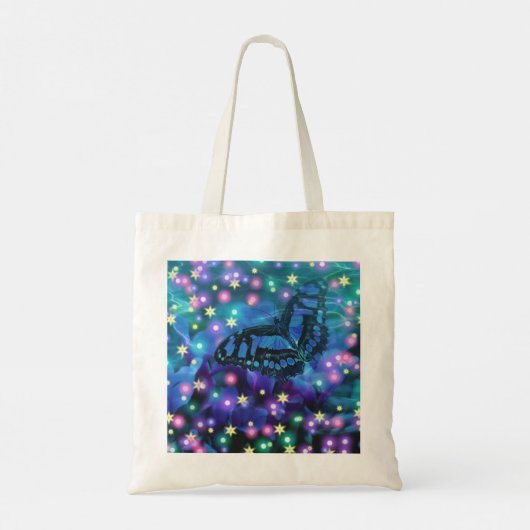 Magische blauwe vlinder tote bag (Achterkant)