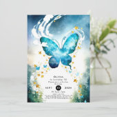 Magische blauwe vlinder verjaardag kaart (Staand voorkant)