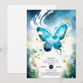 Magische blauwe vlinder verjaardag kaart (Voorkant / Achterkant)