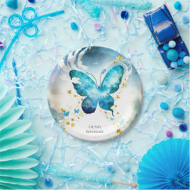 Magische blauwe vlinder verjaardag papieren bordje