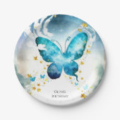 Magische blauwe vlinder verjaardag papieren bordje (Voorkant)