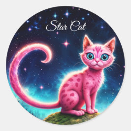 Magische blauwogige katachtige onder heldere sterr ronde sticker