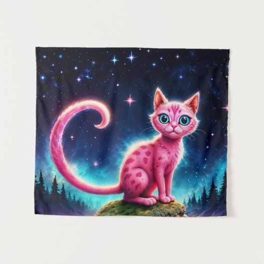 Magische blauwogige katachtige onder heldere sterr wandkleed (Voorkant (horizontaal))