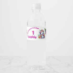 Magische Bloem Eenhoorn 1e Verjaardag Meisje Waterfles Etiket