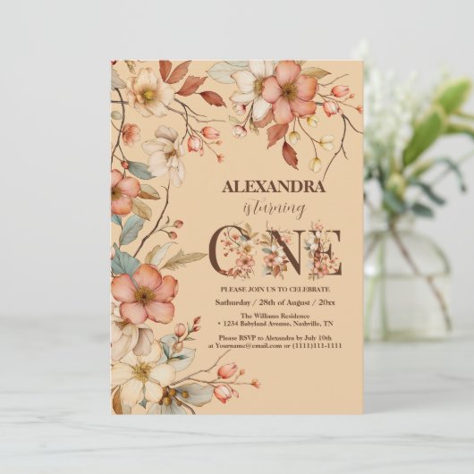 Magische Bloemen 1e Verjaardagsfeest Kaart (Staand voorkant)