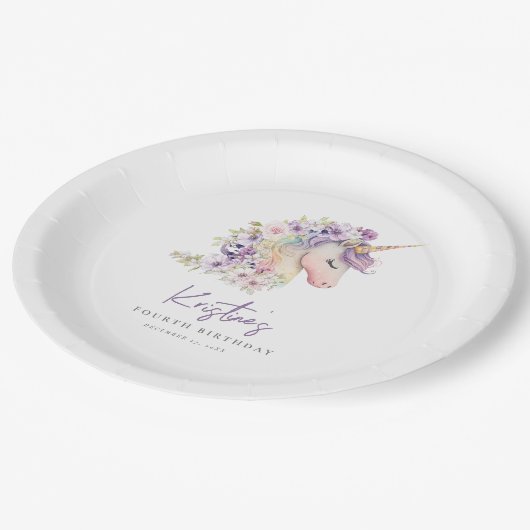 Magische bloemeneenhoorn Verjaardag Papieren Bordje (Gekanteld)