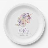 Magische bloemeneenhoorn Verjaardag Papieren Bordje (Voorkant)
