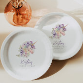 Magische bloemeneenhoorn Verjaardag Papieren Bordje