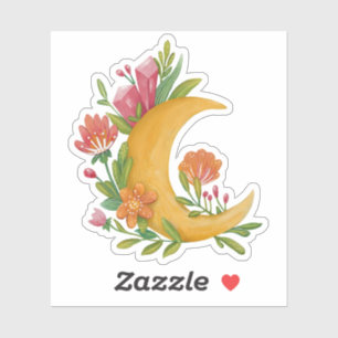 Magische bloemenmaan. Mystic schattige bloemen nac Sticker