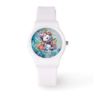 Magische Bloemige Eenhoorn Trendy Naam Meisjesac Horloge