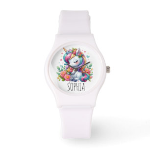 Magische Bloemige Eenhoorn Trendy Naam Meisjesac Horloge