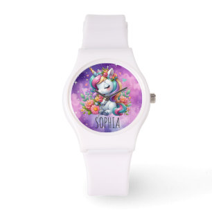 Magische Bloemige Eenhoorn Trendy Naam Meisjesac Horloge