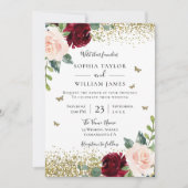 Magische Blush & Bourgogne Red Floral Spring Weddi Kaart (Voorkant)