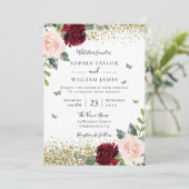 Magische Blush & Bourgogne Red Floral Spring Weddi Kaart (Staand voorkant)