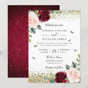 Magische Blush & Bourgogne Red Floral Spring Weddi Kaart