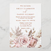 Magische Blush & Roos Bloemen Bruiloft Roos Goud Folie Uitnodiging (Voorkant)