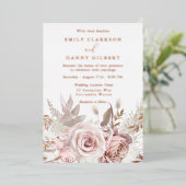 Magische Blush & Roos Bloemen Bruiloft Roos Goud Folie Uitnodiging (Staand Voorkant)