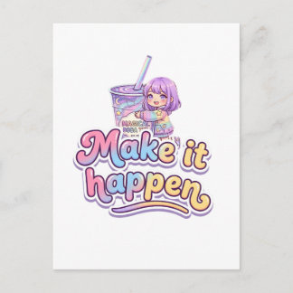 Magische Boba Thee Chibi Meisje - "Maak het waar"  Briefkaart