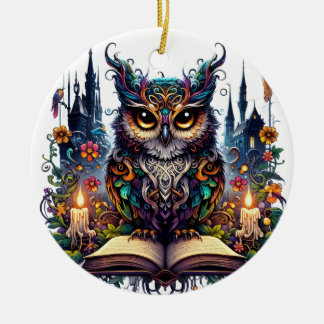 Magische Boekachtige Uil Keramisch Ornament