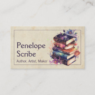 magische boeken en bloemen schrijver visitekaartje