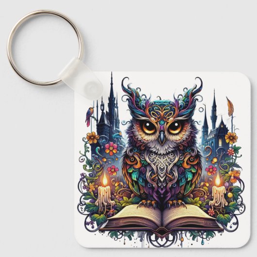 Magische Boekerige Uil Sleutelhanger (Voorkant)