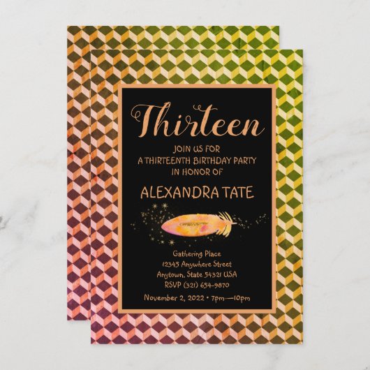 Magische Bohemian Feather Verjaardag uitnodiging (Voorkant / Achterkant)