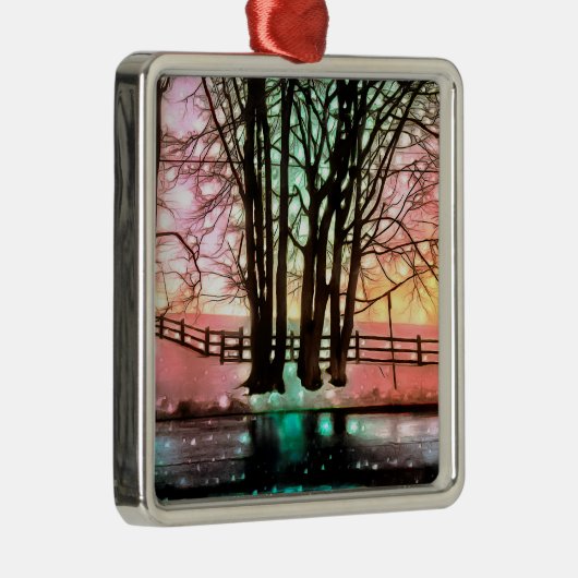 Magische bomen op een Snowy Delaware Hillside Metalen Ornament (Rechts)