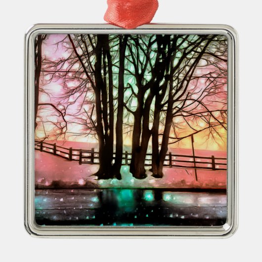 Magische bomen op een Snowy Delaware Hillside Metalen Ornament (Voorkant)