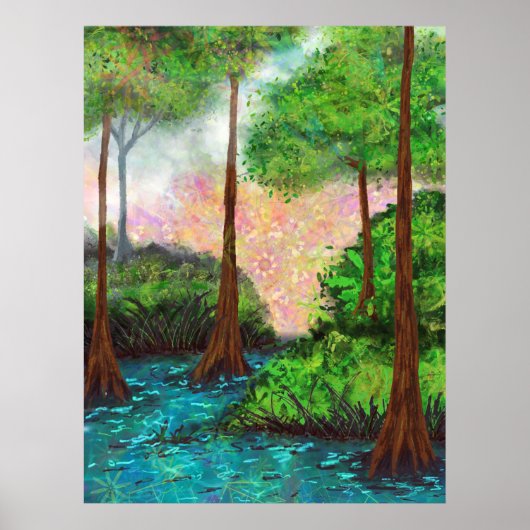 Magische bomen Pond Colorful Sky Poster (Voorkant)
