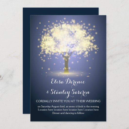 Magische boom 1, sprankelende lichten blauwe bruil kaart (Voorkant / Achterkant)