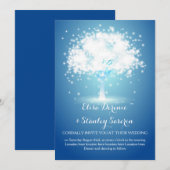 Magische boom, mousserende lichten blauwe bruiloft kaart (Voorkant / Achterkant)