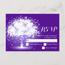 Magische boom, sprankelende lichten paarse bruilof RSVP kaartje