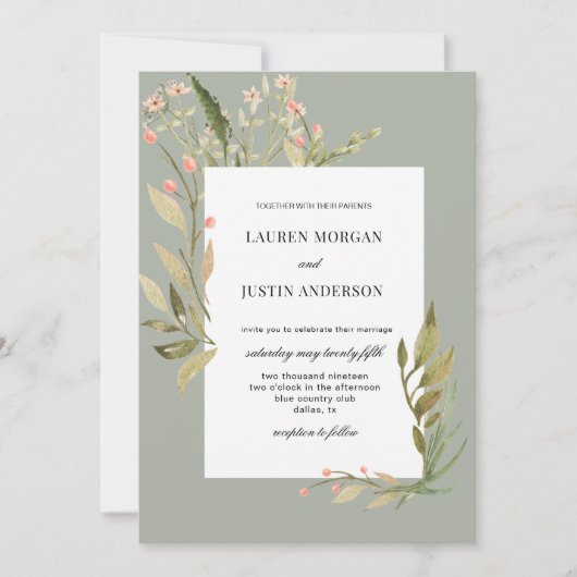 Magische bos bloemenbruiloft uitnodiging (Voorkant)