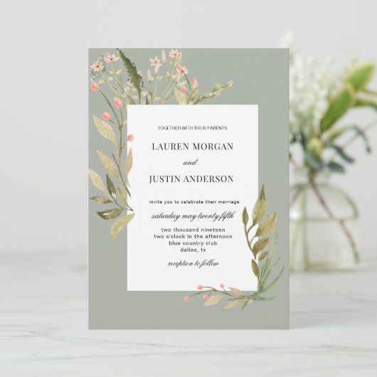 Magische bos bloemenbruiloft uitnodiging (Staand voorkant)