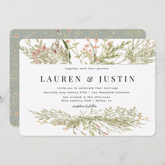 Magische bos bloemenbruiloft uitnodiging (Voorkant / Achterkant)